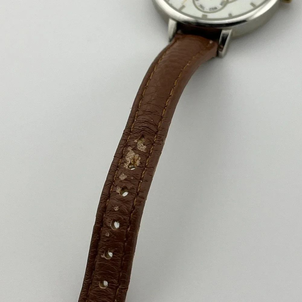 Francesca's Watch Women 38mm Gold Case Petite Leather Band-‎ New Battery